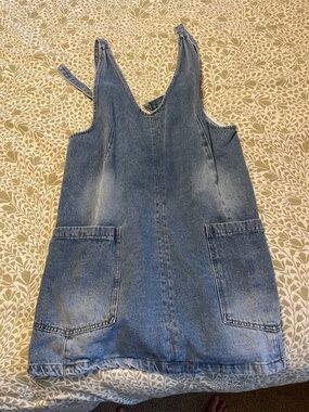 Denim Pinafore Jumper Dress - Light Blue